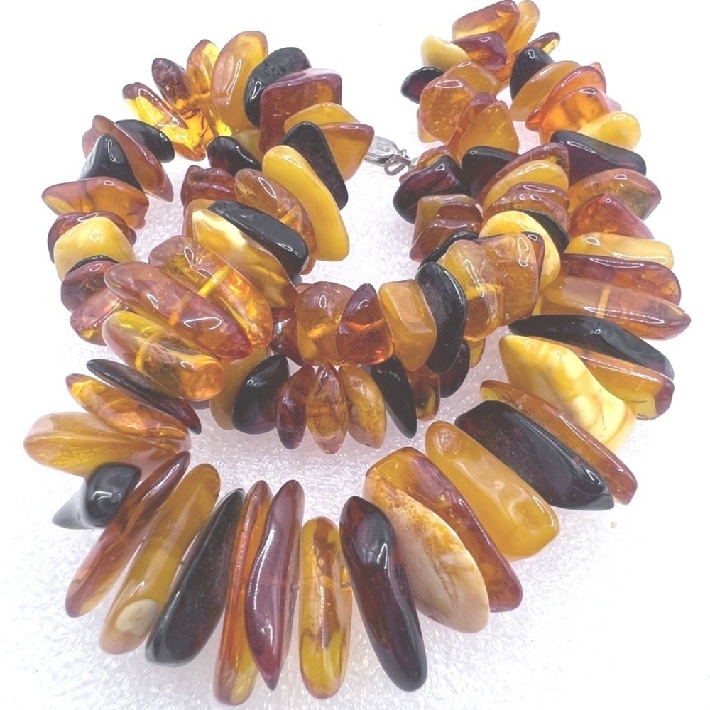 Vtg Baltic Amber Nugget Necklace Sterling Silver Clasp Glows Cognac Egg Yolk 20"